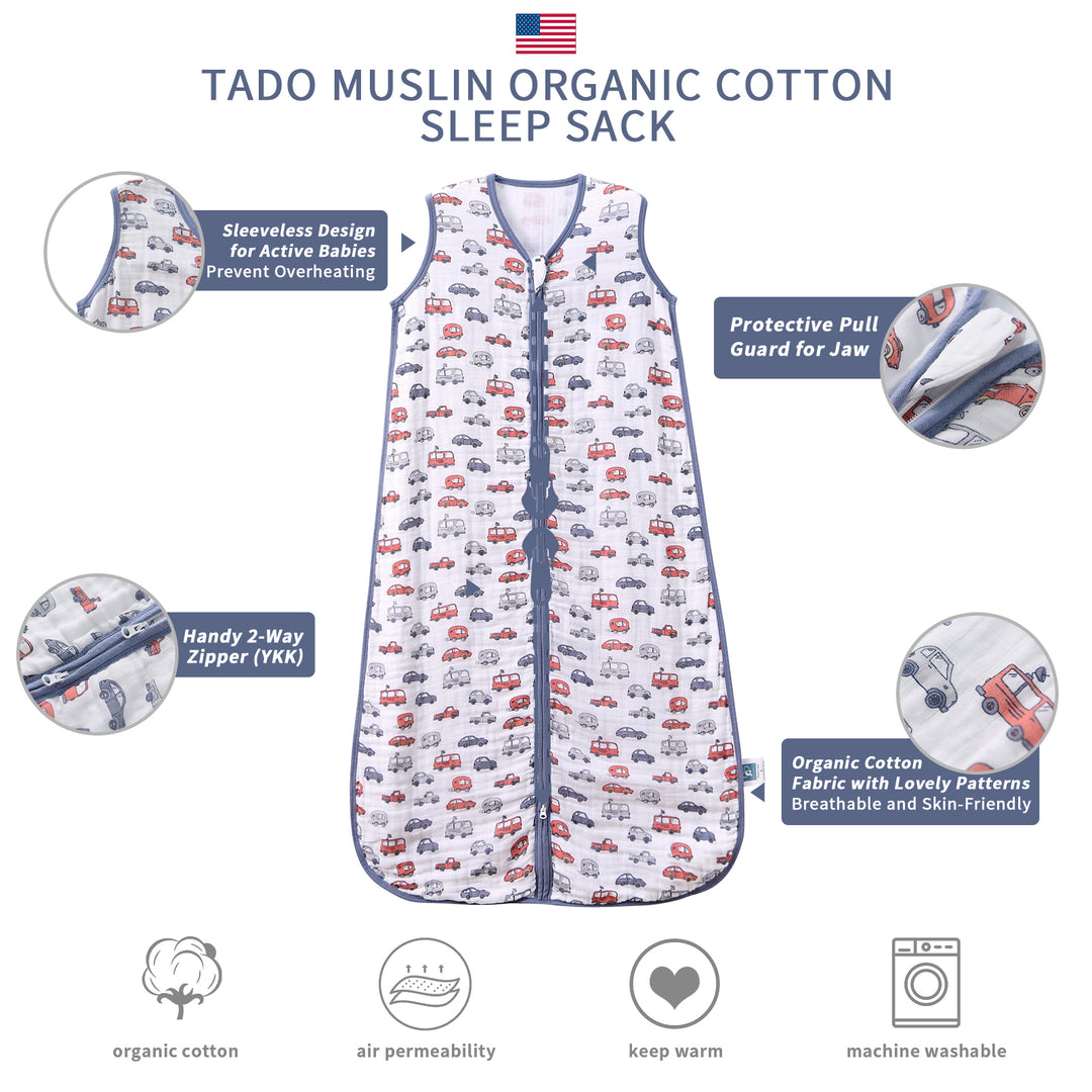 TADO MUSLIN Saco de dormir para bebé 100% algodón orgánico Manta portátil para niños pequeños 0,5 TOG (2-4T) 