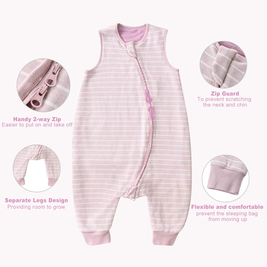 Merino Wool & Organic Cotton Toddler Sleep Sack with Legs, Wearable Baby Blanket