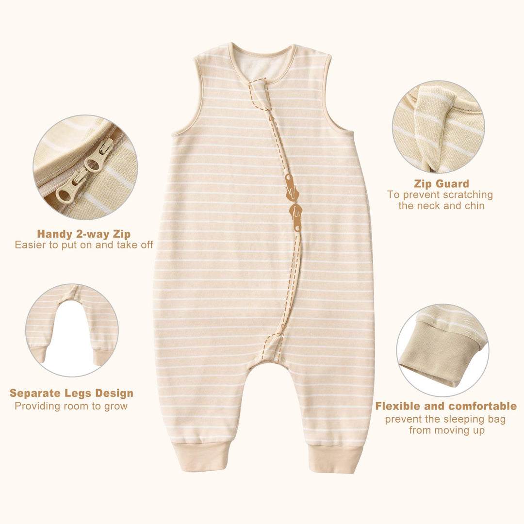 Merino Wool & Organic Cotton Toddler Sleep Sack with Legs, Wearable Baby Blanket