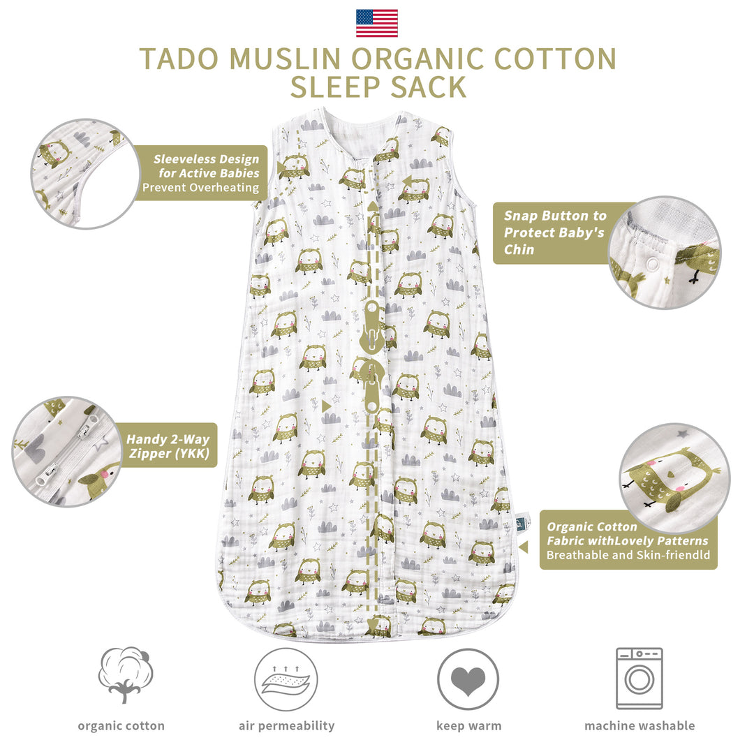 Baby Sleep Sack 2-4 T Baby Wearable Blanket 100% Organic Cotton 0.5 TOG