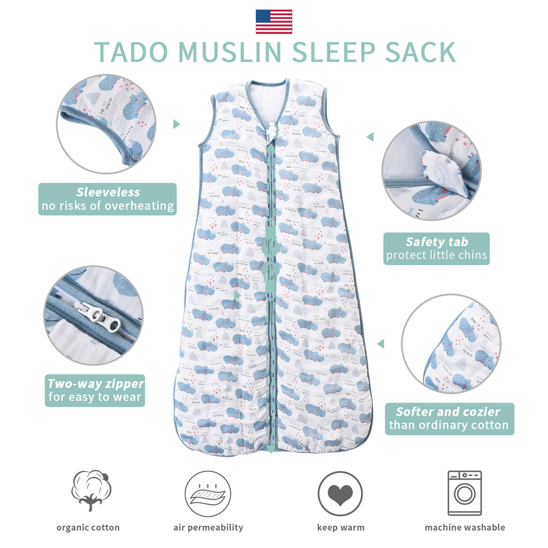 Saco de dormir para niños pequeños 2-4T, 70% bambú y 30% algodón Manta usable para bebé 2,5 TOG｜TADO MUSLIN