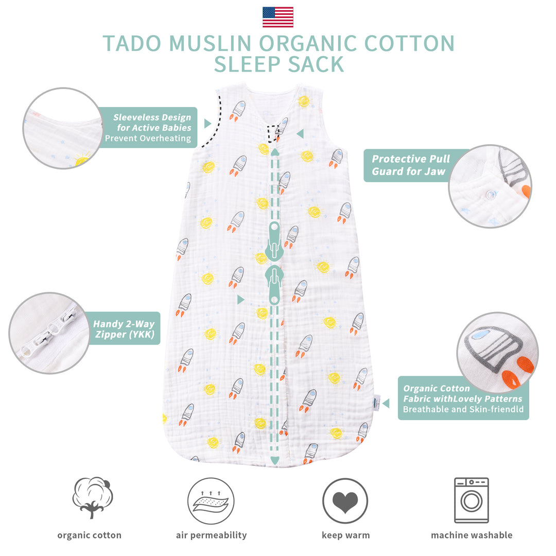 Baby Sleeping Sack 100% Organic Cotton Toddler Wearable Blanket 0.5 TOG