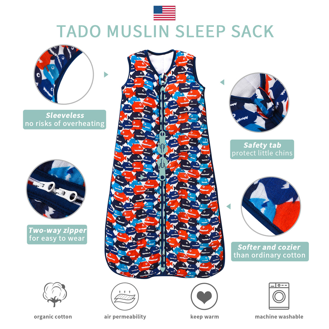 Saco de dormir para niños pequeños 2-4T, 70% bambú y 30% algodón Manta usable para bebé 2,5 TOG｜TADO MUSLIN