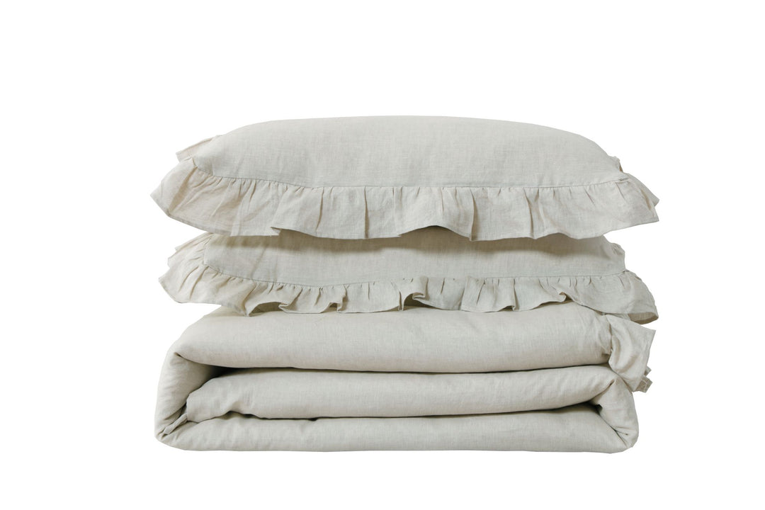 100% Linen Duvet Cover Set-Stone Washed, Ruffled Edge | MoreverSparn