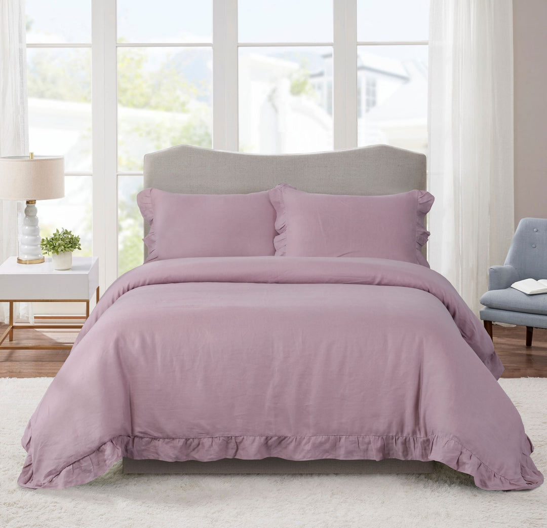 100% Linen Duvet Cover Set-Stone Washed, Ruffled Edge | MoreverSparn