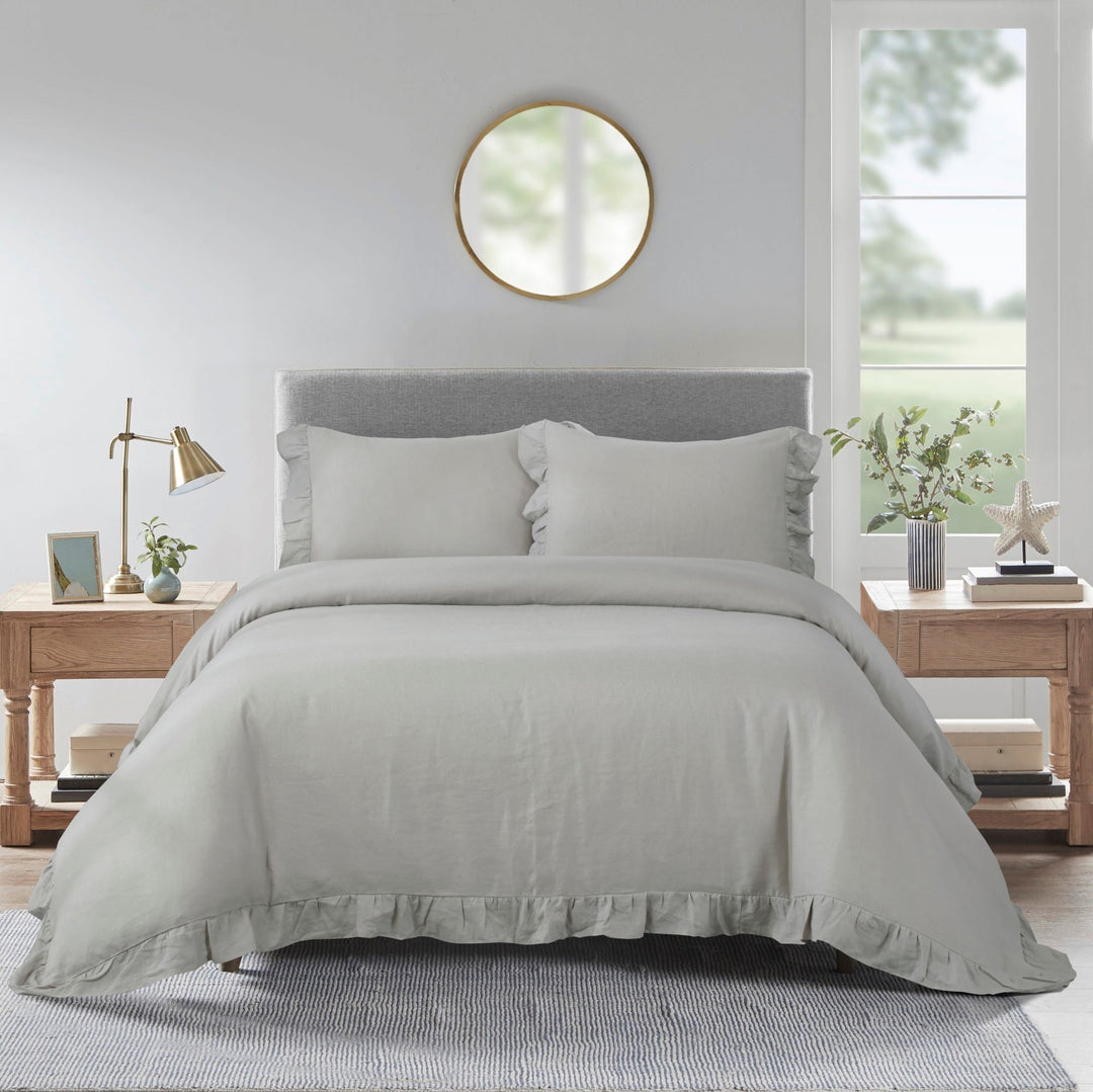 100% Linen Duvet Cover Set-Stone Washed, Ruffled Edge | MoreverSparn