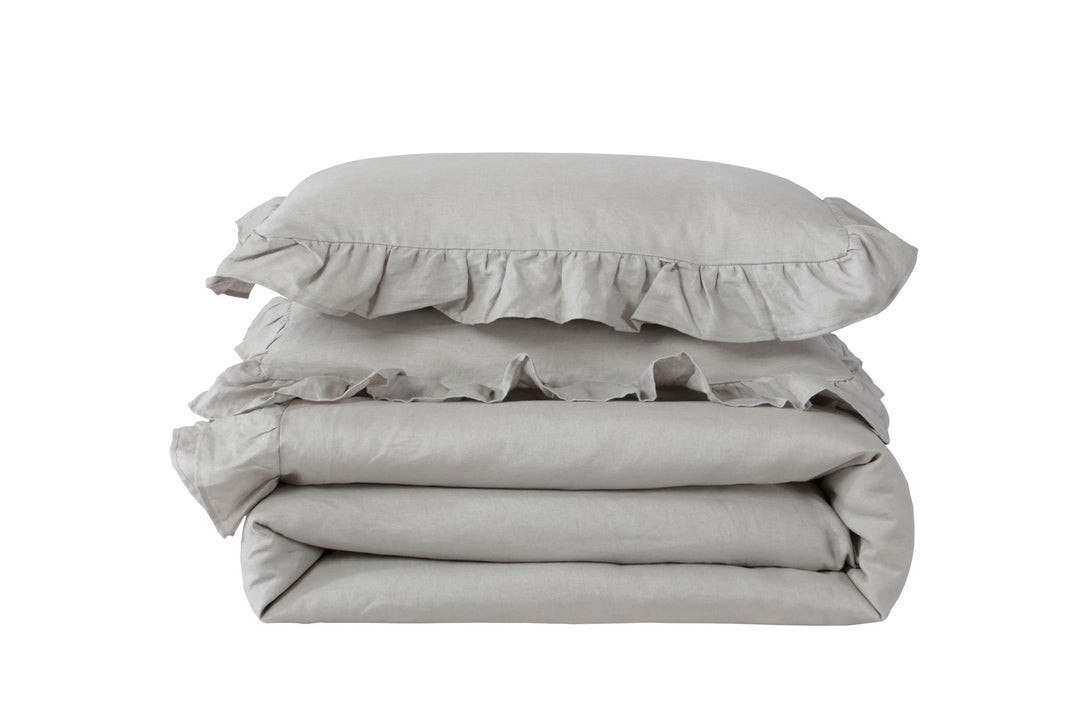 100% Linen Duvet Cover Set-Stone Washed, Ruffled Edge | MoreverSparn